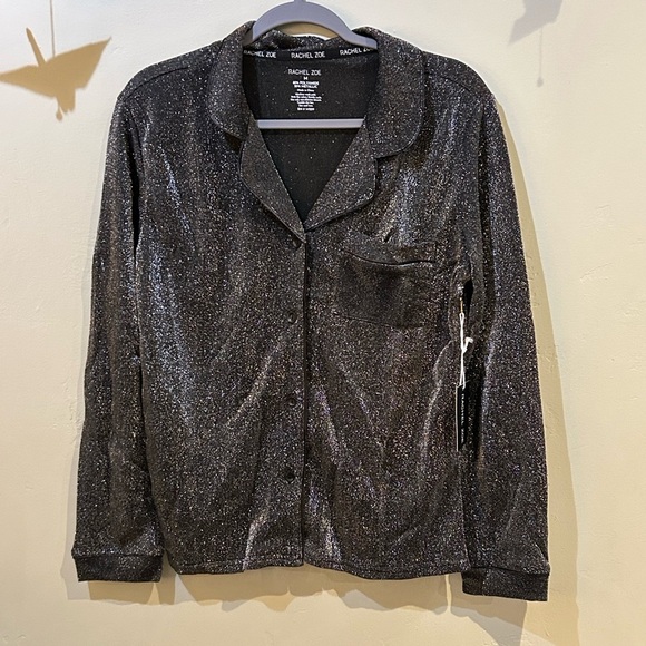 RACHEL ZOE 2 Piece Silver Metallic Shimmer Pajama Set. Women’s Size Medium. - Picture 3 of 9